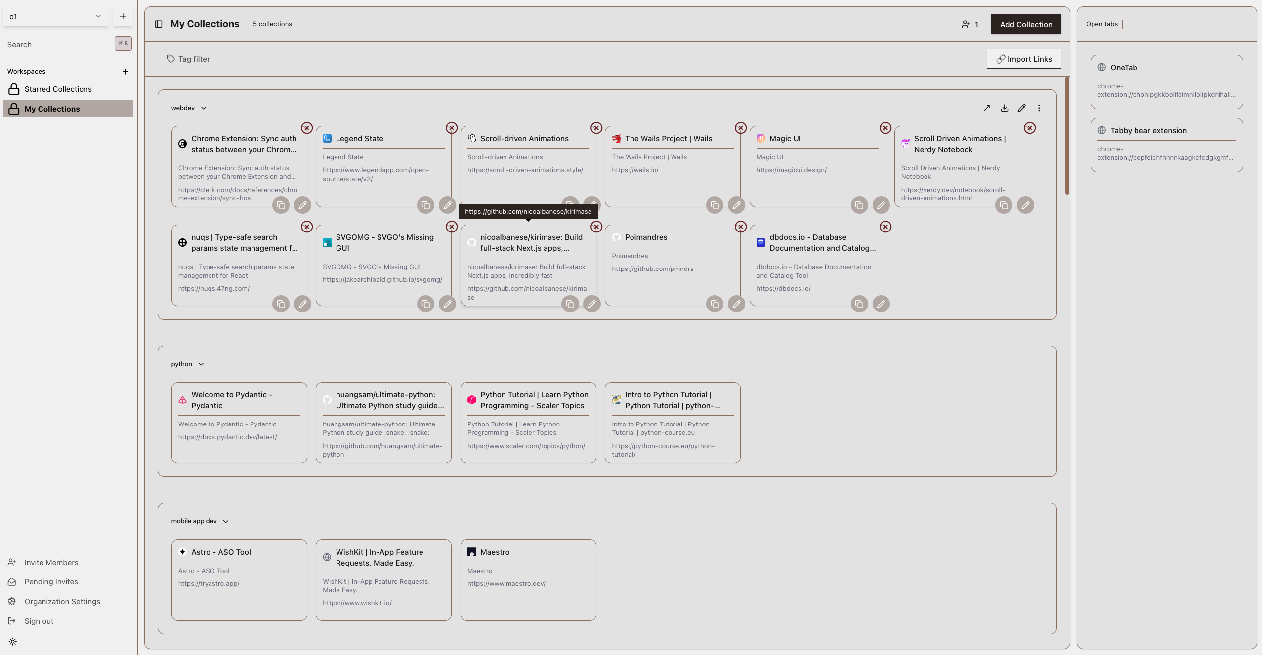 Tab management and productivity features